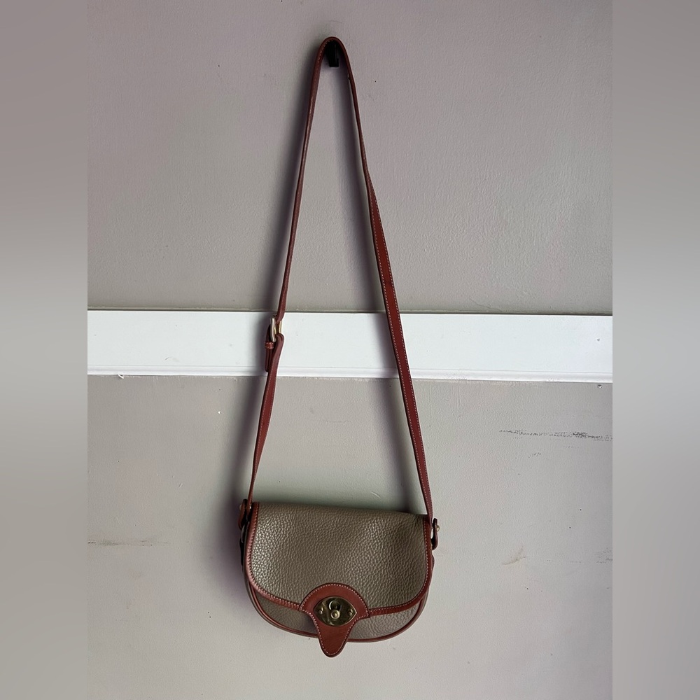 Dooney & Bourke Taupe Pebbled Leather Crossbody with Brown Trim